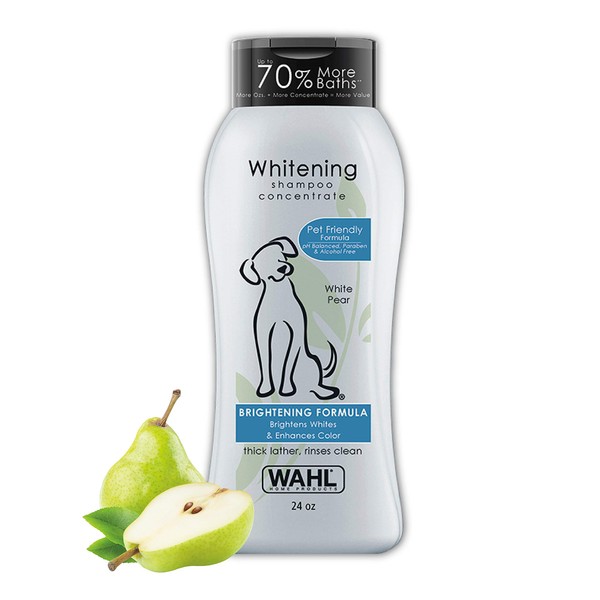 Wahl USA Whitening Shampoo White Pear scent for Pets – Whitening & Animal Odor Control with Silky Smooth Results for Grooming Dirty Dogs – 24 oz - Model 820001A