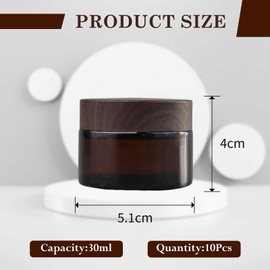 SuQurtom Pack of 10 Amber Cosmetic Jars, 30 ml, Glass Cream Jar, Refillable Containers, Brown Glass Containers for Cosmetics, Creams, Lotions, Essential Oils