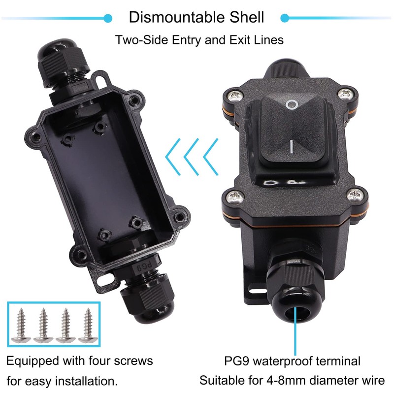Hmknana IP67 Waterproof Inline Cord Switch 16A/250V 20A/125V AC DPST