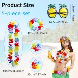 Hawaii Necklaces, Hawaii Decoration, Flower Chain, 4 Pieces Hawaiian Garlands and 1 Pineapple Sunglasses, Hawaiian Flower Chains Hula Necklace Lei, for Dress, Party Favours, Beach and Themed Birthdays