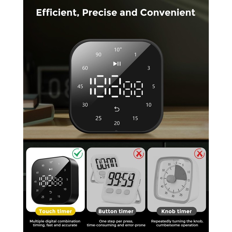 EooCoo Digital Timer, Kitchen Timer, [One-handed operation] 10s/1/3/5/10/15/20/25/30/45/60/90 Minutes Preset
