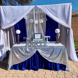 QueenDream Sequin Tablecloth 90x132 Inches Rectangular Silver Table Cloth Glitter Fabric Overlay for Wedding Birthday Bridal Shower Decorations