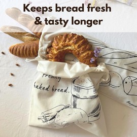 Tajamar Bread Bag - 2 Bread Bags for Homemade Bread with Inner Lining - Keeps Bread Fresh & Secure - Reusable Drawstring Bag Bread Storage
