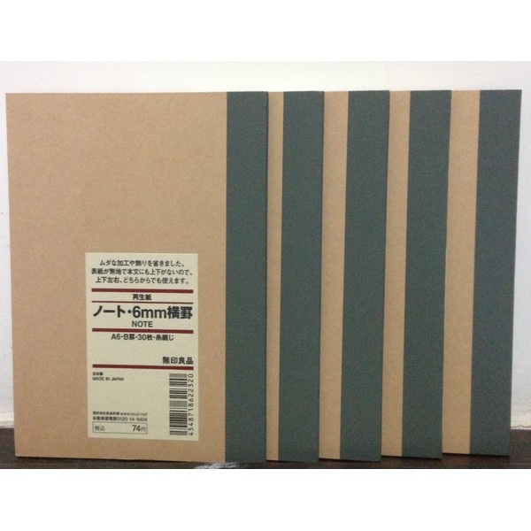 MUJI Notebook A6 6mm Ruled 30sheets - Pack of 5books