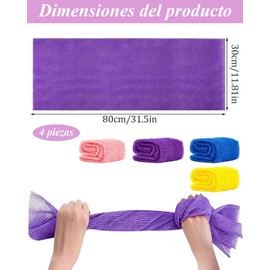 African Net Sponge, 4 Unidades en Colores Vivos, Esponja de Baño Exfoliante, Textura de Malla de Nylon, Para Cuidado de la Piel, Incluye Morado, Azul, Rosa y Amarillo, Diseño Ergonómico