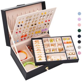 ARIYIBO Earring Jewelry Box, Jewelry Boxes for Women Men Earring Organizer Box Earring Holder Organizer for Girls Women Jewelry Organizer Box for Earrings Rings Necklace,Black