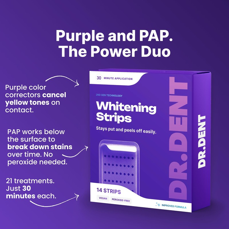 DRDENT Purple Teeth Whitening Strips - 21 Uses - Gentle