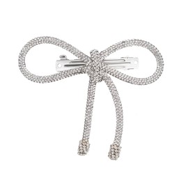 Hair Drama Co.Crystal Hair Bow Clips for Women | Silver Hair Bow Clip | Crystal Hair Bow Clip | Hair Bow Barrette Clip | Fancy Hair Clips | Bow Hair Clips for Women Stylish