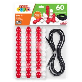 Junior Learning: 60 Bead Cubes & Laces - Includes 30 White & 30 Red Beads & Black Lace String, Hands-On Math Learning & Development, Kids Ages 4+