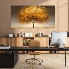 TYTAUPT Tree Wall Art for Office Large Wall Art for Living Room Gold Canvas Art Wall Decor for Bedroom Size 29 x 59 Inch