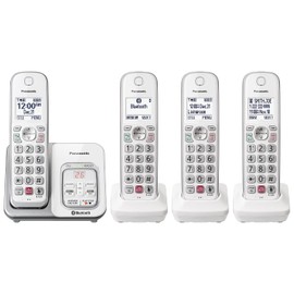 Panasonic - Teléfono inalámbrico con contestadora, Link2Cell Bluetooth, Asistente de Voz y Bloqueo de Llamadas avanzado, Sistema expandible con 4 Auriculares - KX-TGD864W (Blanco)