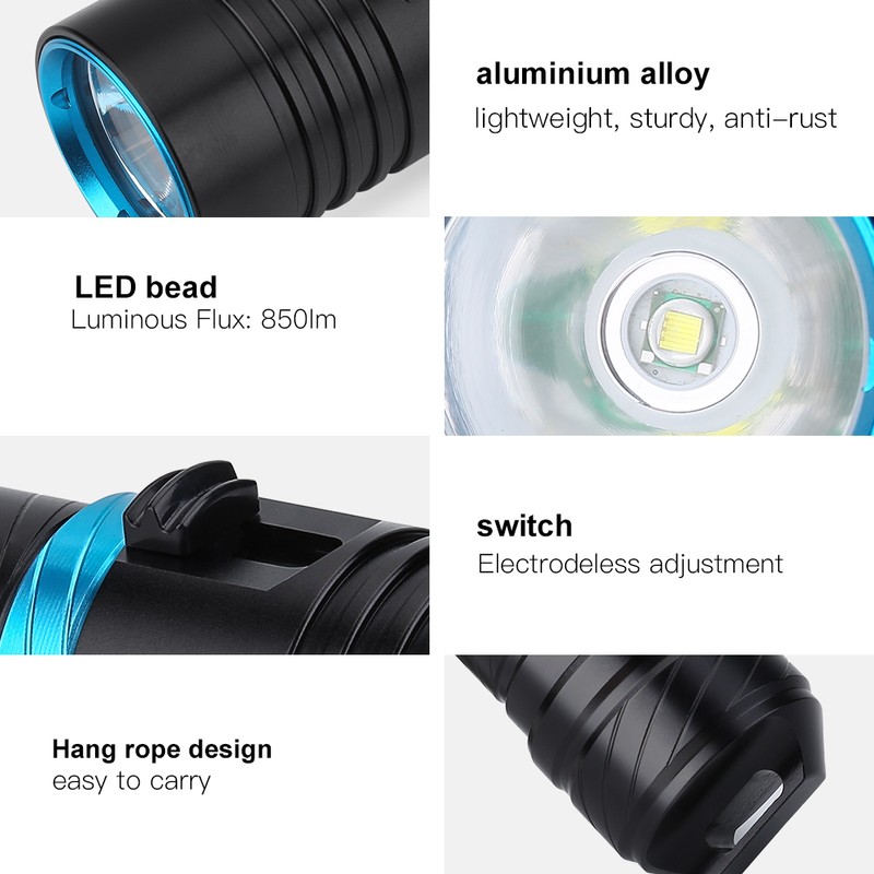 50m Outdoor Underwater Portable LED Torch Aluminium Alloy Waterproof Flahlight