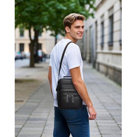 Leathario Men's Crossbody Shoulder Bag, Genuine Leather Messenger Bag, Multi-Pocket, Adjustable Strap, Small and Large Sizes