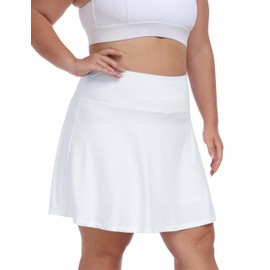 MoFiz Women Plus Size Athletic Skirt Skort Knee Length Tennis Golf Casual Skirt with Inner Short White,5XL