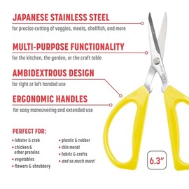 Joyce Chen Original Unlimited Tijeras de cocina multiusos con asas cómodas, color amarillo