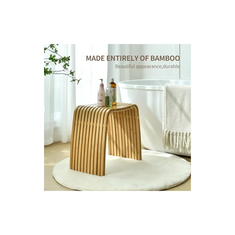 Bamboo Shower Bench, Non-Slip Shower Stool & 450 lbs, Waterproof