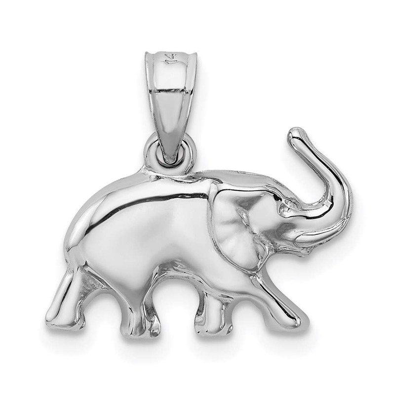14k White Gold Solid Polished Elephant Charm Pendant