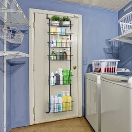 melos 6-Tier Over The Door Pantry Organizer Rack, Over The Door Hanging Spice Rack With 6 Baskets, Heavy-Duty Metal Back Of Door Shelf Organizer, For Kitchen, Closet, Bathroom, 15in，Black