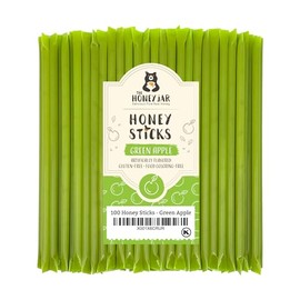 The Honey Jar Green Apple Flavored Honey Sticks - Pure Honey Straws For Tea, Coffee, or a Healthy Treat - One Teaspoon of Flavored Honey Per Stick - Made In The USA with Real Honey - (100 Count)