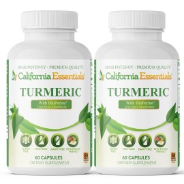 California Essentials Turmeric w/ BioPerine - 650mg Immune Support Blend Ultimate Defense, Pack of 2