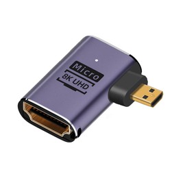 NFHK Right Angle Micro HDMI Male to HDMI 2.1 Female UHD Extension Gold Converter Adapter Supports 8K 60Hz HDTV