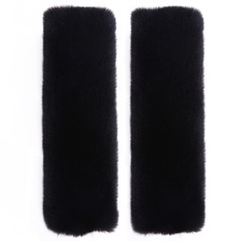 Hpfulseazn 2Pcs Soft Plush Rabbit Fur Car Seat Belt Pads Fluffy Shoulder Strap Cover Seatbelt Protector Neck Cushion Protector Car Accessories for Adults Kids(Black)