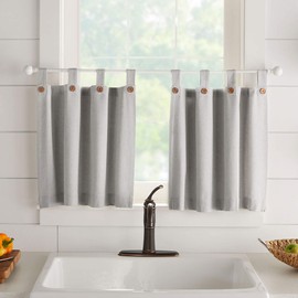 Elrene Home Fashions Tucker Solid Button Tier Window Curtains for Kitchen or Bathroom, 30 Inches by 24 Inches, Grey, Set of 2