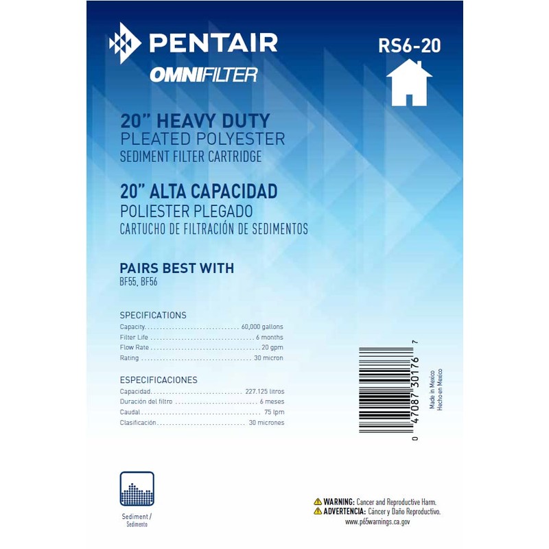 Pentair OMNIFilter RS6-20 Sediment Water Filter, 20-Inch, Whole House Heavy