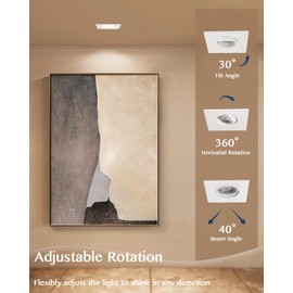 Wembanma 3 Inch Gimbal Recessed Light 8W 5CCT Selectable, 360° Rotatable Square Downlight with Junction Box, Wet Location Dimmable Wafer Lights, 3 Inch 6Pack Gold