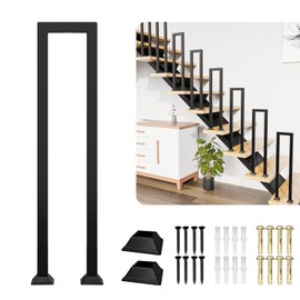 Hand Rails for Outdoor Steps, Matte Black U Shaped Handrails with Cover, Modern Metal Hand Rails for Indoor Stairs Industrial Wrought Iron Railing for Stairs Loft Garden Corridor, 1Pcs(H:90cm/3FT)
