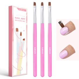 AIRSEE Nail Art Clean Up Brushes, 3 PCS Flat/Oval/Fine Angled Gel Nail Brush for Cleaning Polish Mistake on the Cuticles, Painting Brushes, Art Design DIY Tools, Pink