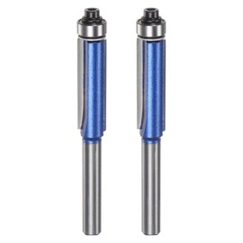 sourcing map 2pcs Flush Trim Router Bit 1/4" Shank 3/8" Dia 1.2" Cutting Depth Top Bearing Flush Straight Cut Trimming Router Bits Carbide for Particle Board Plywood MDF Woodwork, Silver Blue