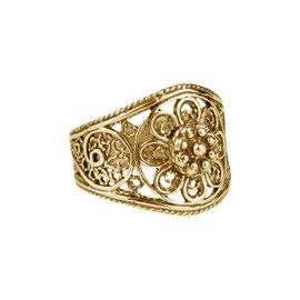 Filigranist 14k Gold Plated / 925 Sterling Silver Lace Embroidery Filigree Art Flower Theme Women Cocktail Statement Ring, Gift Boxed (Gold Plated Silver, 6.5)