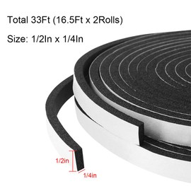 Storystore Foam Insulation Tape Self Adhesive,Weather Stripping for Doors and Windows,Sound Proof Soundproofing Weatherstrip,Cooling,Air Conditioning Seal Strip (1/2In x 1/4In x 33Ft, Black)