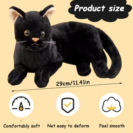 QWEPU Black Cat Plush Toy, Cat Cuddly Toy, Cat Doll Stuffed Lifelike Cat Plush Toy for Home Decoration, Photography Props, 30 cm