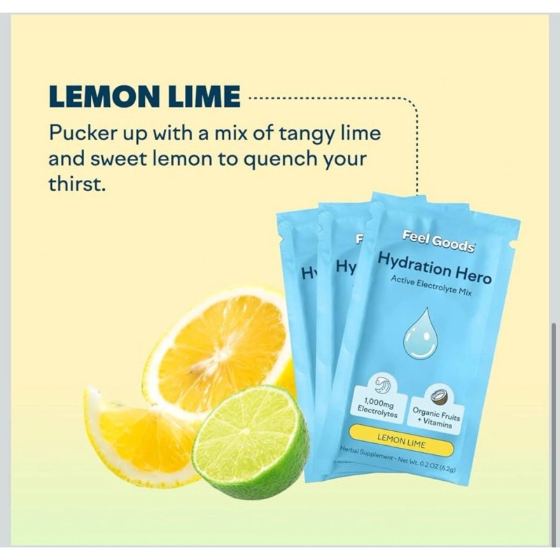 Feel Goods Hydration Hero Electrolytes LEMON LIME 15 Packets Exp