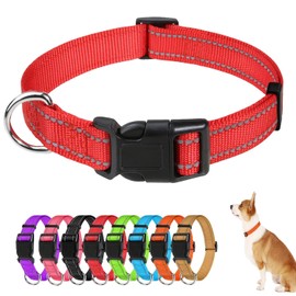 Reflective Dog Collar Breathable Pet Collar Adjustable Nylon Collars Multicolor Pet Safety Collar for Small Medium Large Dogs Night Walking (Red)