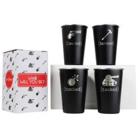 Loco Llama Stainless Steel Pints with Funny Sayings in Laser Etching (Black Men's, 4)