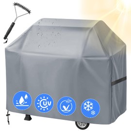 wiipara Grillabdeckung Wetterfest mit Grillbürste, Gasgrill Abdeckung Grill Abdeckhaube, Wasserdicht, Winddicht, UV-Schutz, Grillhaube aus 100% Polyester mit PU-Beschichtung, 147 x 61 x 122 cm, Grau