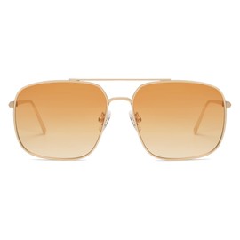SOJOS Retro Square Aviator Sunglasses Womens Mens Double Bridge Metal Sun Glasses SJ1176, Gold/Gradient Orange
