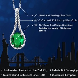 Gem Stone King 925 Sterling Silver 12X10MM Oval Gemstone Birthstone Twisted Rope Necklace | Solitaire Pendant Necklace for Women | With 18 Inch Silver Chain