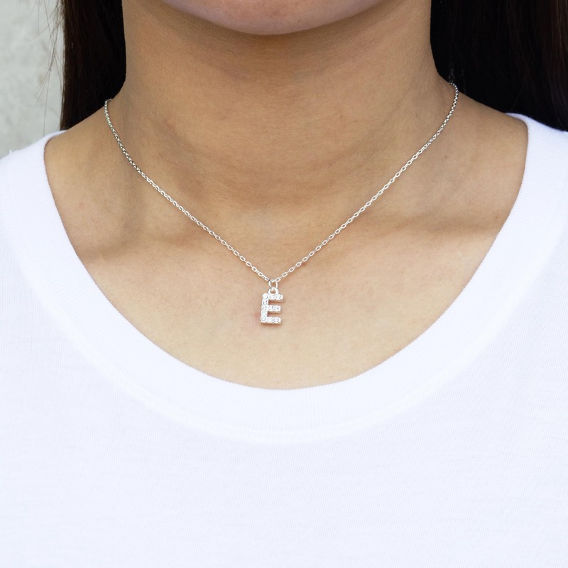 Philip Jones Pave Initial Necklace Letter E Created with Zircondia®