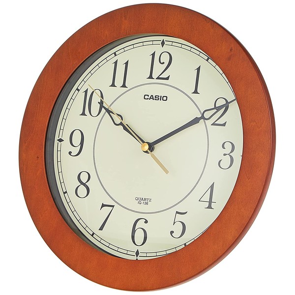 Casio Iq-126-5 Wall Clock with 10 Inches Thinline Quartz Marron Wood Frame and Beige Dial Battery Included Limited Edition