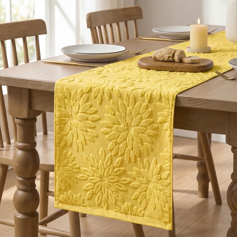 Artoid Mode Yellow Soft 3D Jacquard Dahlia Floral Pinnata 100%Cotton