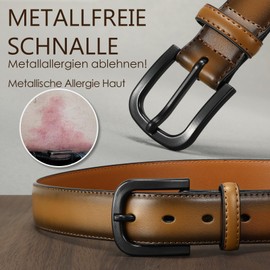 VONMELLI Men's Belt, Metal-Free Leather Belt, Men's TSA Approved, Metal Free Work Belt, Jeans with Hypoallergenic Buckle, Gradient Brown