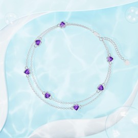Dorunmo Purple Bracelet for Women Sterling Silver Heart Bracelet February Birthstone Bracelets Amethyst Women's Bracelets Birthday Jewelry for Wife Mom