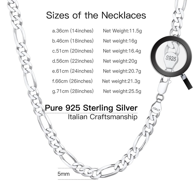 Suplight Figaro Chain Sterling Silver 20 inch Mens Solid Neck