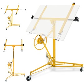 Drywall Lift 11FT, 150lb Capacity Heavy Duty Sheetrock Hoist w/Telescopic Arm & Locking Wheels, Steel Panel Lifter for Ceiling, Construction, One-Person Drywall Installation