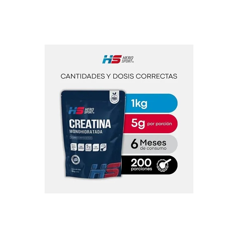 Creatina Monohidratada 1 Kg 200 Servicios Hero Sport Sabor Sin