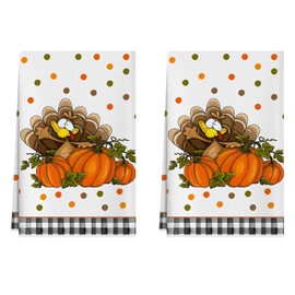XCHI Thanksgiving Fall Kitchen Towels Turkey Dish Towels 18x26 Inch Home Kitchen Decorations Hand Towels Set of 2 Drying Dishcloth